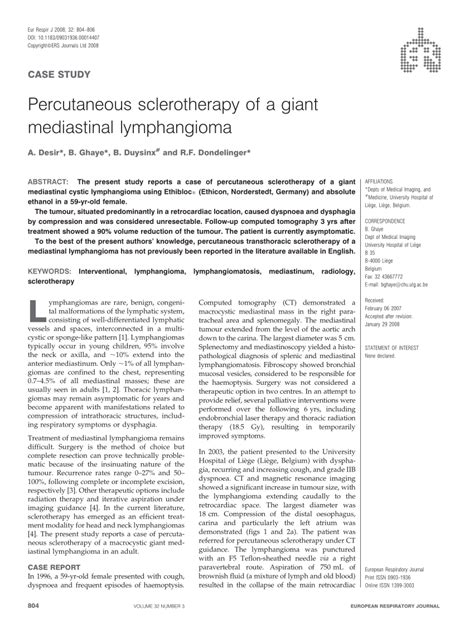 Pdf Percutaneous Sclerotherapy Of A Giant Mediastinal Lymphangioma