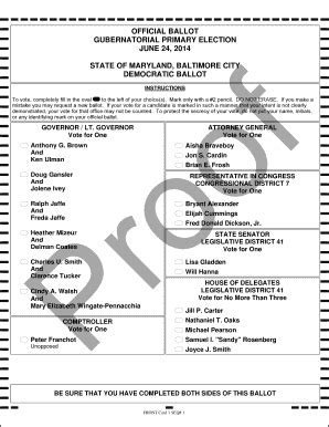 Fillable Online Elections State Md Primary Ballot Baltimore City