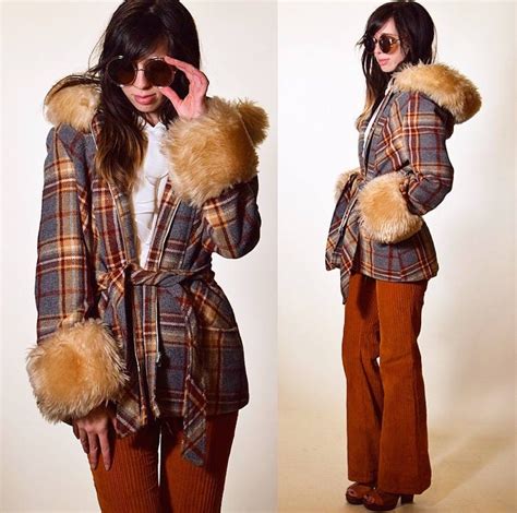 S Authentic Vintage Plaid Wool Zip Up Jacket With Faux Fur