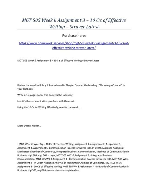 Mgt 505 Week 6 Assignment 3 10 Cs Of Effective Writing Strayer Latest