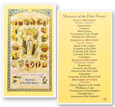 Mysteries Of The Rosary Laminated Prayer Cards 25 Pack