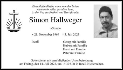 Trauer Hallweger Simon Ta Anzeigen Traunsteiner Tagblatt