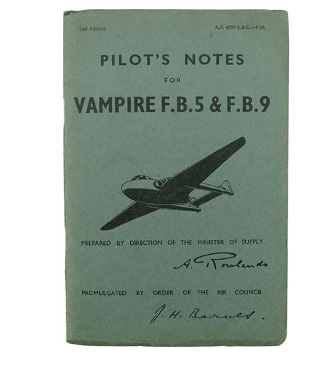 Raf Pilot S Notes Vampire F B 5 And F B 9