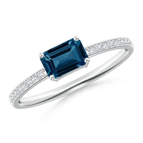 Emerald Cut London Blue Topaz Cocktail Ring With Diamonds Angara