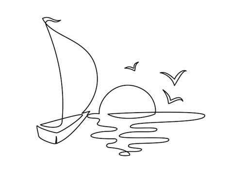 Premium Vector Sailboat In Sea With Sun Continuous One Line Drawing
