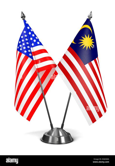 USA And Malaysia Miniature Flags Isolated On White Background Stock