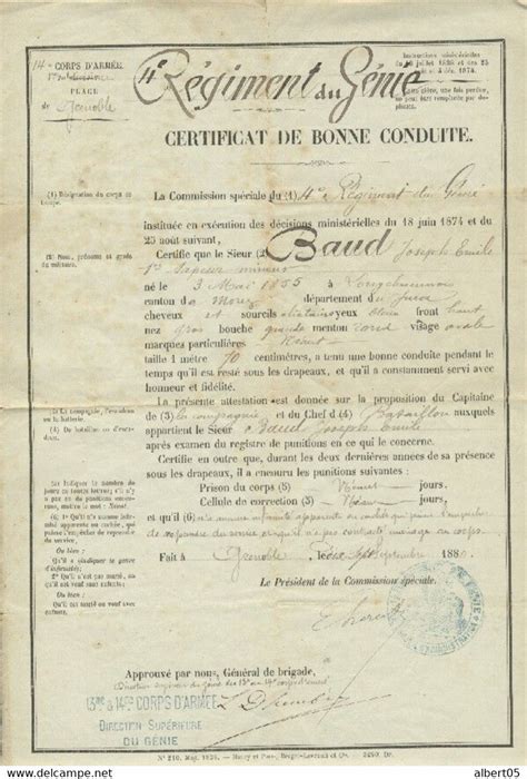 Dokumente 4 ème régiment du Génie Certificat de bonne conduite