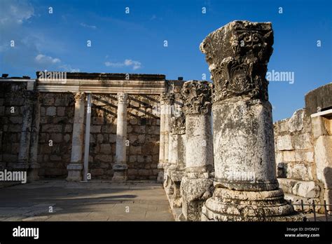 Ruins Of The Old Synagogue In Capernaum By The Sea Of Galilee Israel