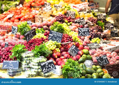 Fruits And Vegetables At A Farmers Market Borough Market In Lon Stock