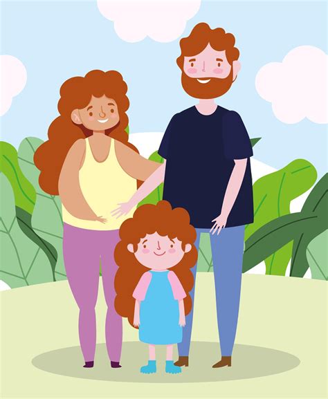 Familia Feliz Padres Con Hija Peque A Personaje De Dibujos Animados