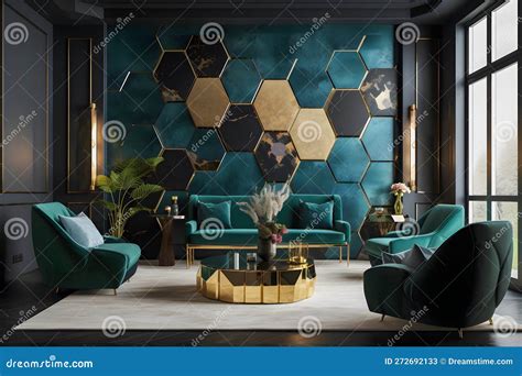 Luxurious Interior Design Concept: 3D Polygon Wall in Metallic Gold and ...