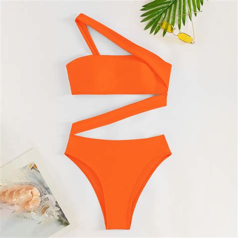 Idall One Piece Swimsuit Womenbathing Suit Womens New Solid Color Sexy Hollow Tube Top Straps