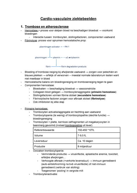 Samenvatting Tentamen Circulatie 2 Cardio Vasculaire Ziektebeelden 1