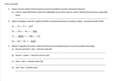 Zapisz Równania Reakcji Chemicznych Opisanych Słownie