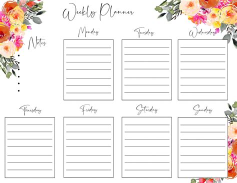 Printable Weekly Planner Printable Week At A Glance Etsy