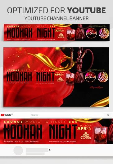 Red Creative Hookah Night Youtube Premium Social Media Template Psd