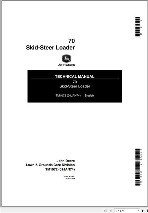 John Deere Agricultural Skid Steer Loader 70 Technical Manual PDF TM1072