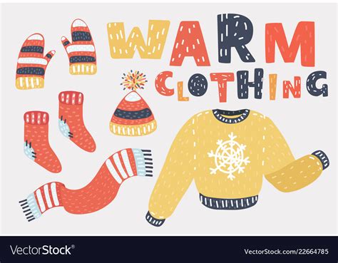 Set winter warm clothes cold season clothing Vector Image