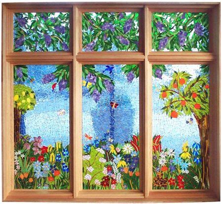 ΠΑΡΑΘΥΡΟ ΜΕ ΘΕΑ | Glass mosaic art, Mosaic windows, Window art