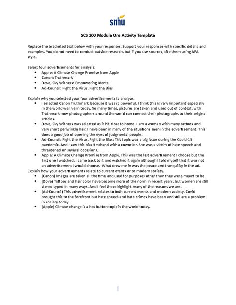 Scs Module One Activity Template Complete Scs Module One