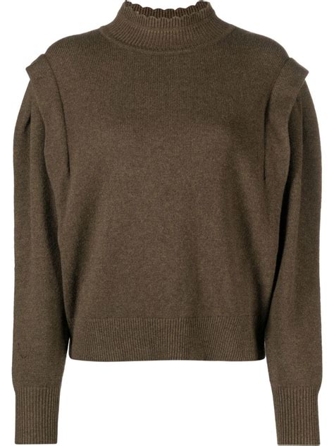 Buy MARANT ÉTOILE Mock neck Puff sleeve Jumper Green At 49 Off