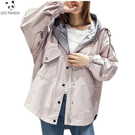 2019 Autumn Women S Windbreaker Plus Size Loose Long Sleeved Thin Solid