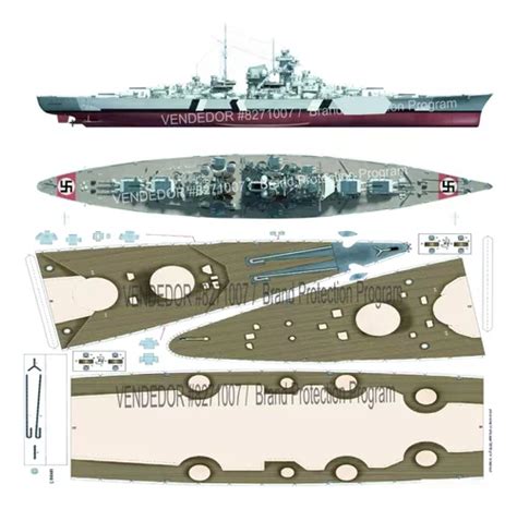 Acorazado Bismarck 1 400 Papercraft Medio Casco