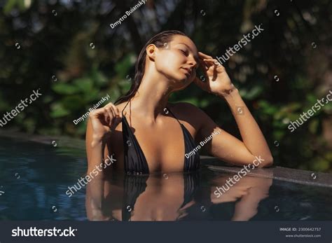 Tropical Paradise Luxury Relaxation Bikini Woman Stock Photo