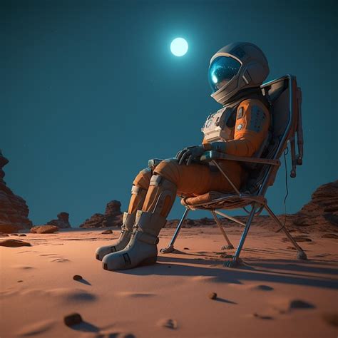 Premium Photo A Scene Of A Astronaut Sitting In A Chair With The Moon