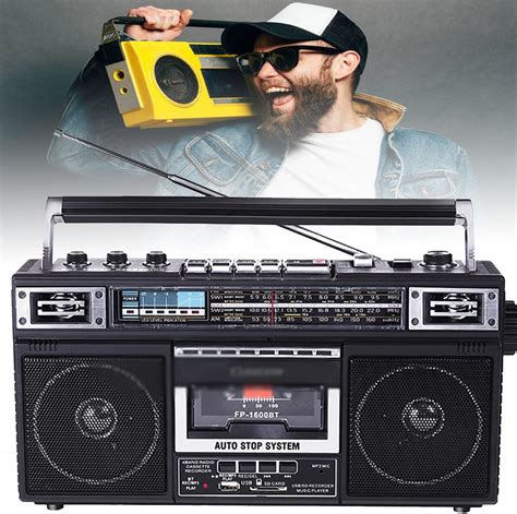 Cassette Boombox, Audio Boombox Deluxe Stereo with Bluetooth AM/FM Radio Cassette Dual Speakers ...