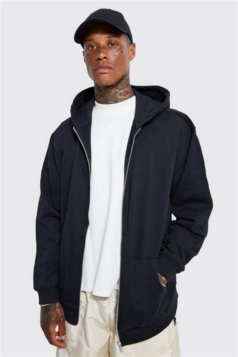 Mens Basic Zip Through Hoodie Boohoo Uk