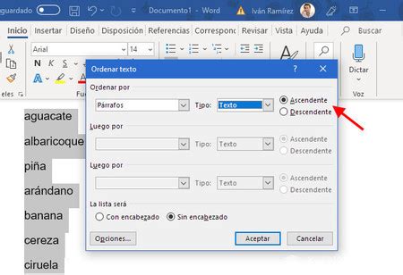 Cómo ordenar texto alfabéticamente en Word