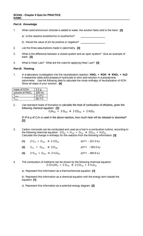 Chapter 5 Practice Quiz Sch4u Chapter 5 Quiz For Practice Name