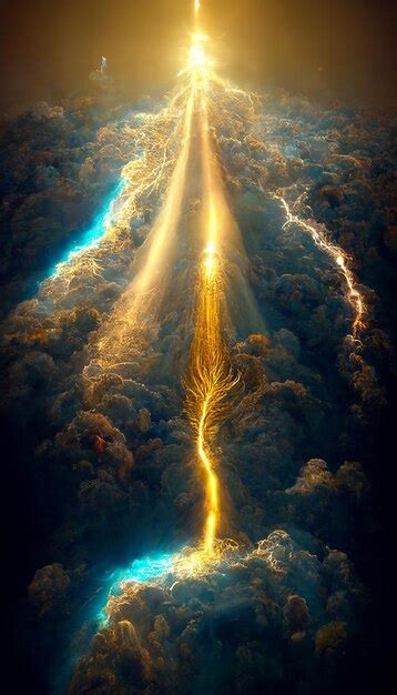 Premium AI Image | A painting of lightning and a tree that has been ...