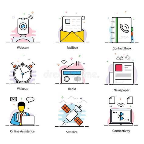 Communication Flat Icons Pack Stock Vector Illustration Of Video