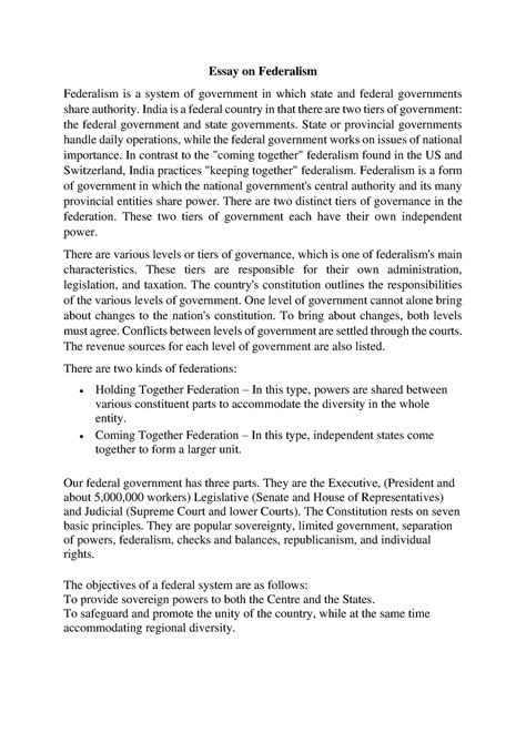 Essay On Federalism Essay On Federalism Federalism Is A System Of