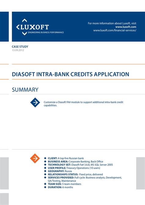 Case Study Diasoft Intra Bank Credits Application Banking Luxoft For A