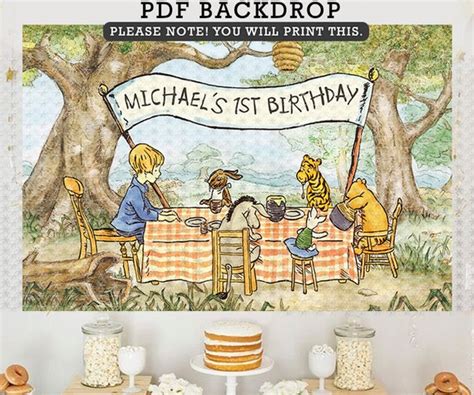 Classic Winnie The Pooh Birthday Party Backdrop Banner /Personalized ...