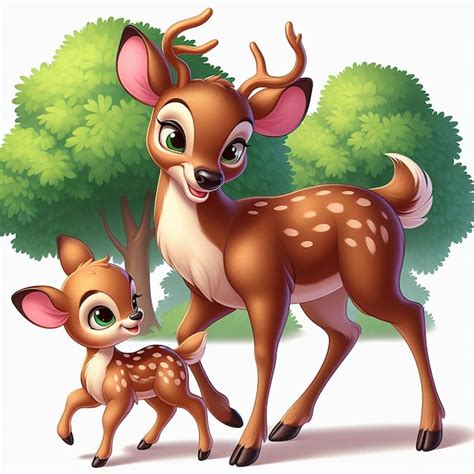 Premium Photo | A deer with a small fawn disney cartoon style AI Generated