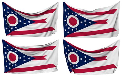 State Of Ohio Pinned Flag From Corners Isolated With Different Waving