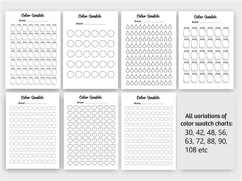 Color Swatch Chart Bundle Printable Blank Color Swatch Journal Ink Swatch 25 50 75 100