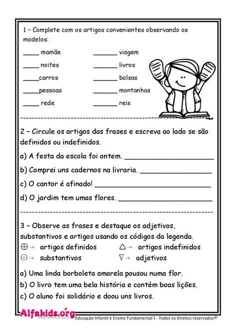 ARTIGO DEFINIDO E INDEFINIDO EXERCÍCIOS ATIVIDADES 3 4 5 Atividades