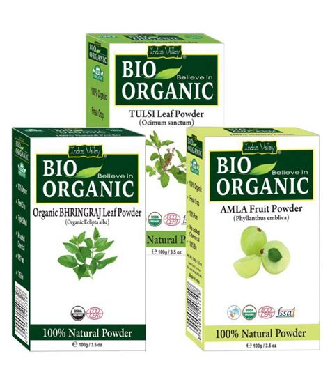 Indus Valley Bio Organic Amla Bhringraj Tulsi Powder 3 In 1 Combo Pack Buy Indus Valley