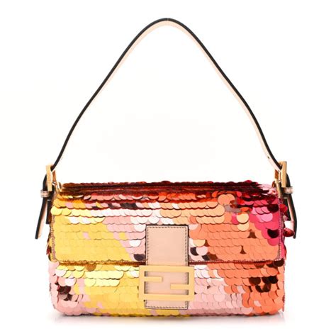 Fendi Sequin Paillettes Vitello Laminato Striped Baguette 1997