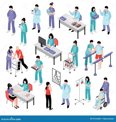 Doctor Nurse Hospital Isometric Set Stock Vector Illustration Of Care