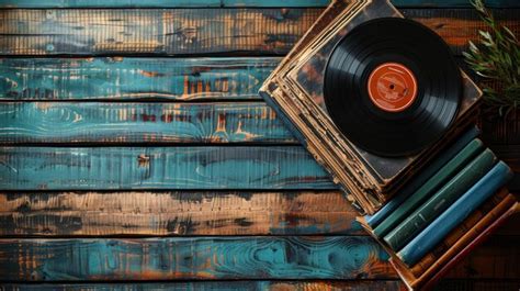 Registro De Vinilo Encima De Una Pila De Libros Antiguos En Una Mesa De