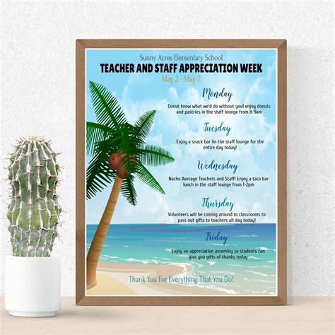 Teacher and Staff Appreciation Week Itinerary, Weekly Schedule of