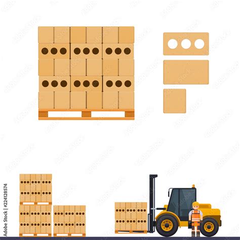 Vector Pallet With Bricks Illustration A Forklift Carrying Deliver Pallet With Bricks Stock