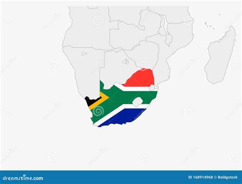 South Africa Map Highlighted In South Africa Flag Colors Stock Vector