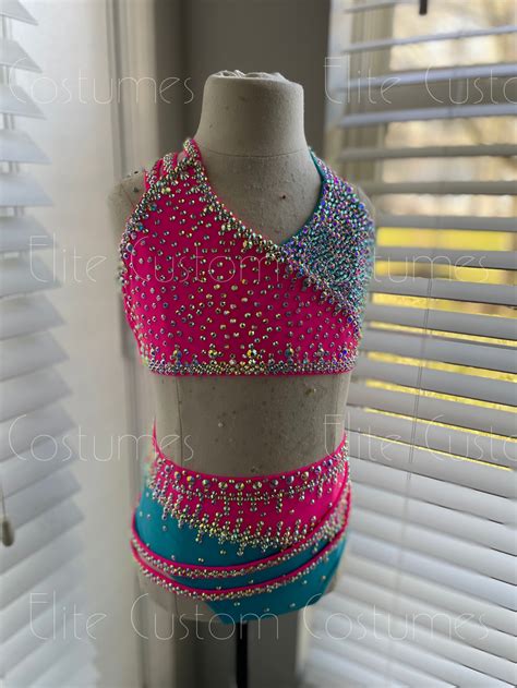 Custom Dance Costume Sassy Jazz Musical Theater Hot Pink Turquoise Blue